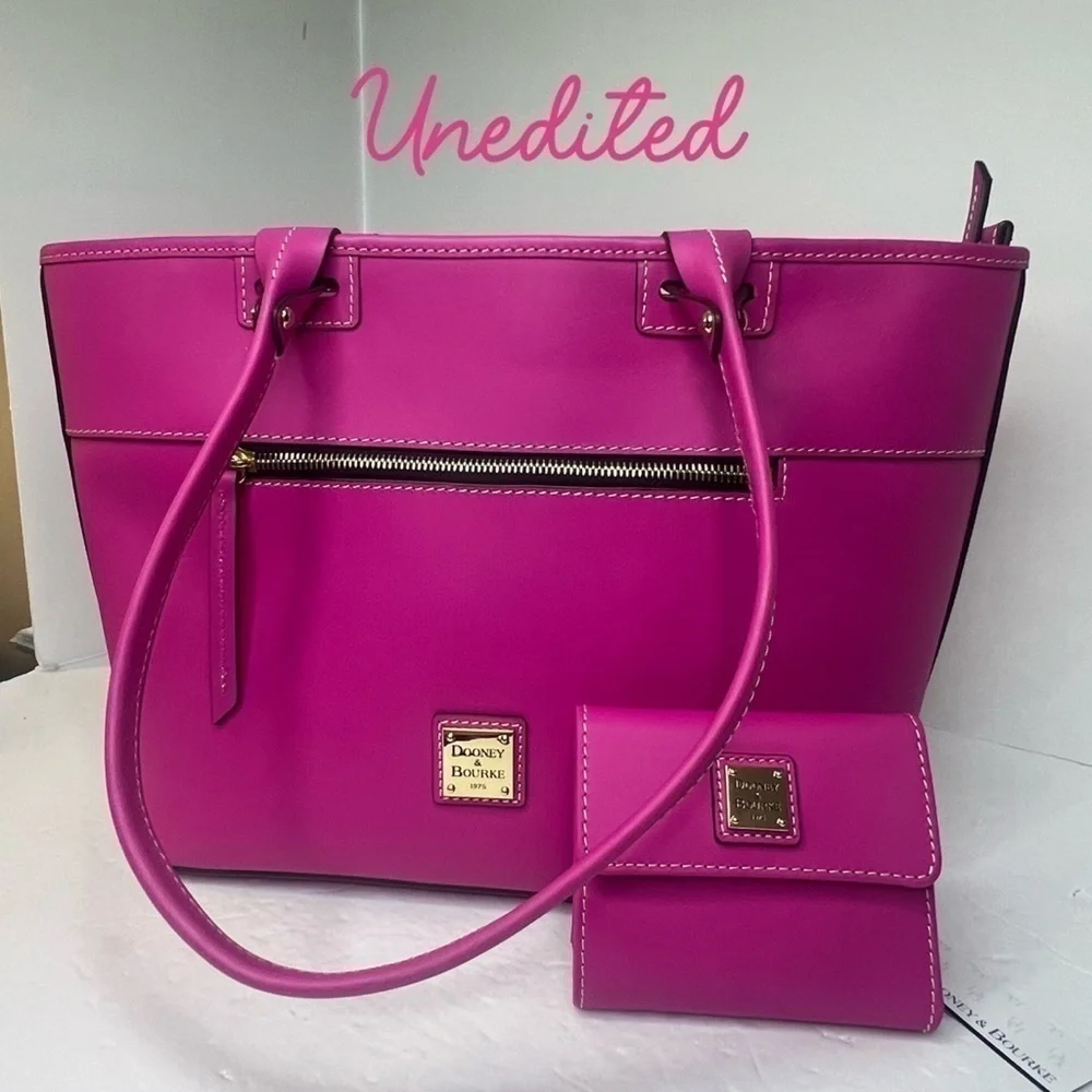 Dooney Magenta Fuchsia Pink Beacon Janine Satchel Bag and Wallet Set